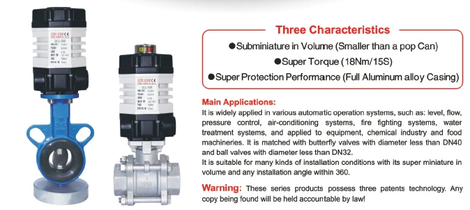 Dcl-02 Mini Electric Actuator for Water, Liquid or Gas Pipe, Quarter Turn or Multiturn, Control Brass Ball Valve, 3-Way Ball Valve, Butterfly Valve, CSA/UL/Ce