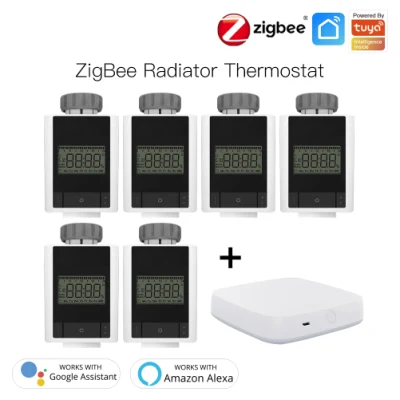 [Ensemble] 6PCS Zigbee Trv Thermostatique Chauffage Radiateur Valve Head Controller Actionneur Thermostat Intelligent avec 1PC Zigbee Hub APP Télécommande Alexa Acho Google Home